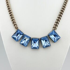 Elegant Silver Toned Blue Rhinestone Necklace